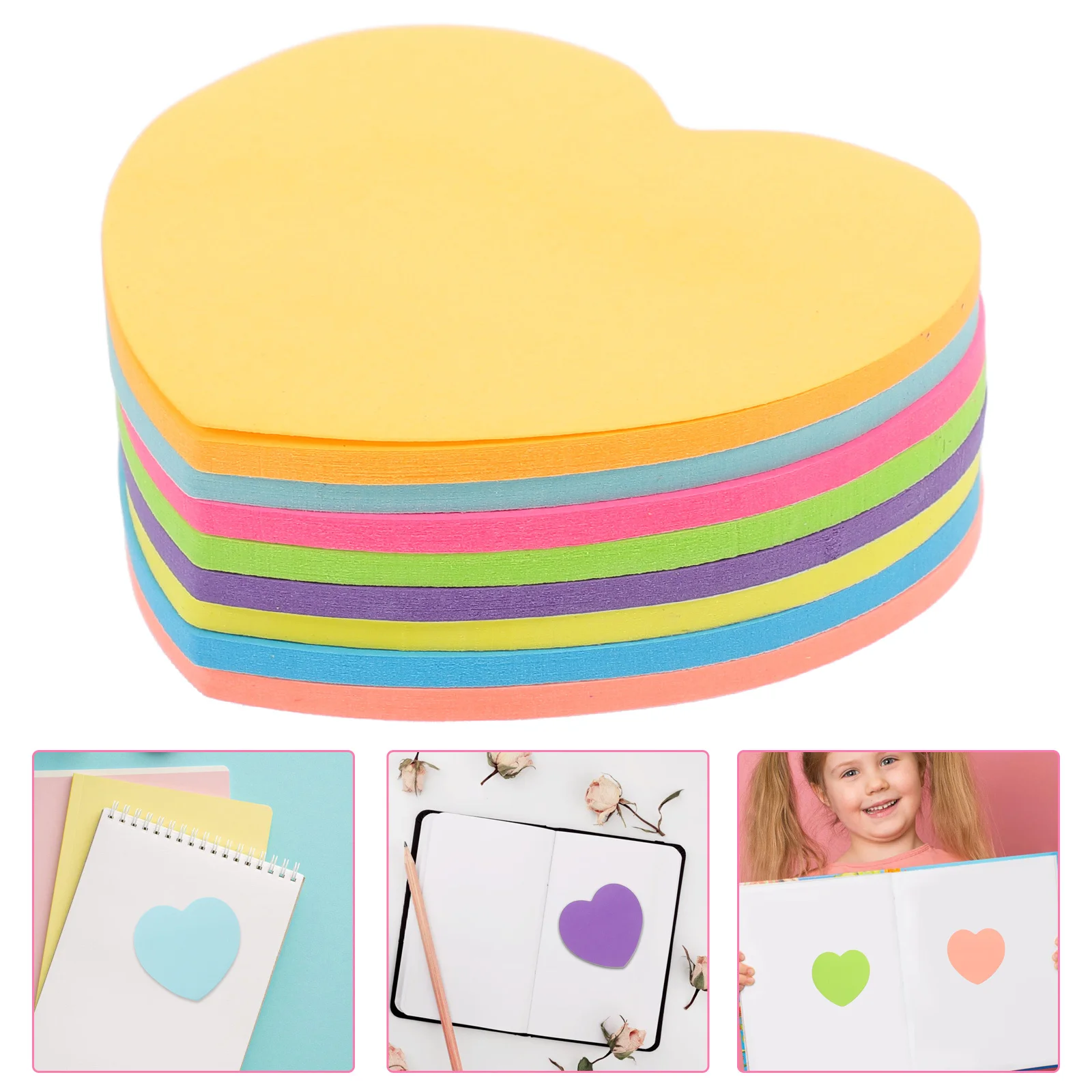 

8 Pieces Colorful Heart Memo Pads Smooth Writing Small Portable Note Stickers Self-Adhesive Office School Reminder Pads