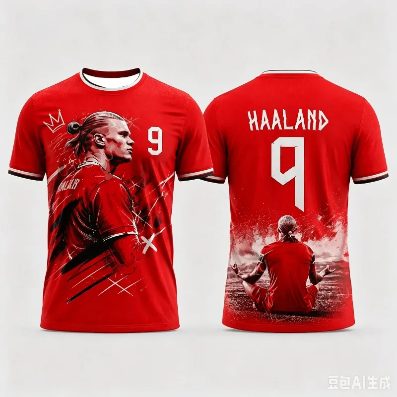 Vintage Haaland Braut 3D Printed Soccer Jersey No.9 Fans Portrait Front & Back Crew Neck Short Sleeve Unisex Football Fan Tops