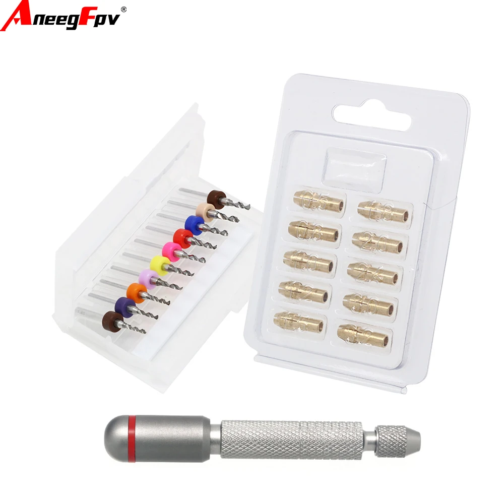 Aneegfpv 3.175MM Double Bearing Mini 0.5-3.2mm Hand Drill W/ Wood Drilling + HSS Twist Drill Bits Set With Gyro Play Hand