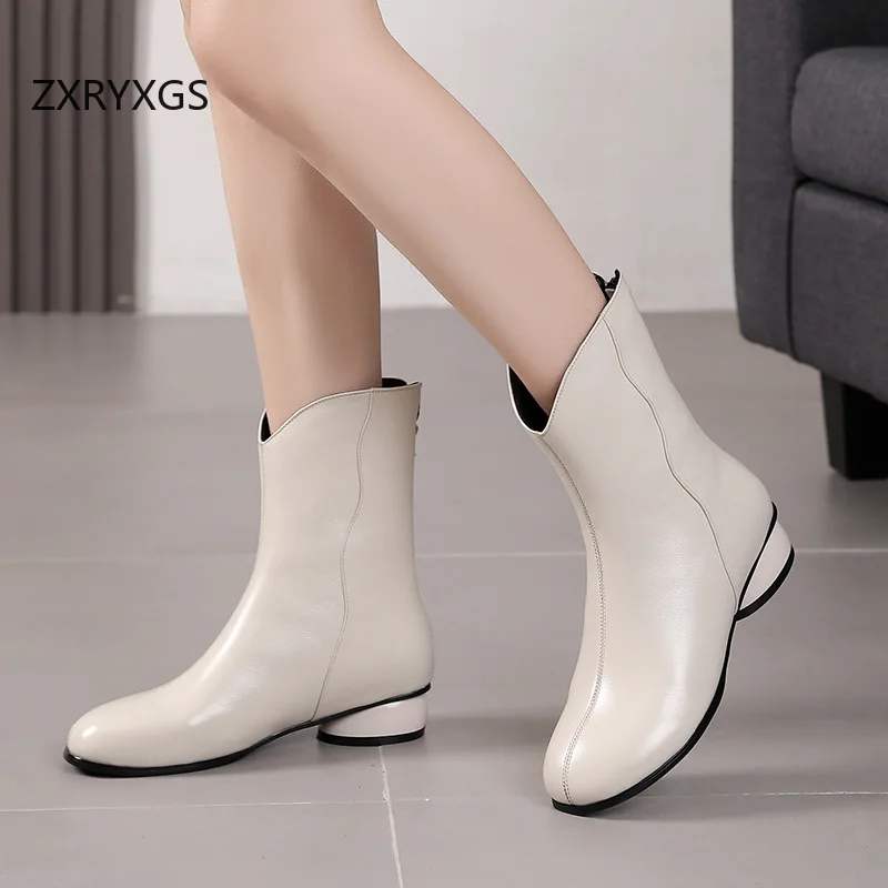 ZXRYXGS قسط جلد البقر الخريف الشتاء الأحذية أحذية الثلوج 2025 حجم كبير الجلد الحقيقي أنيقة أحذية الموضة النسائية في أنبوب الأحذية #6