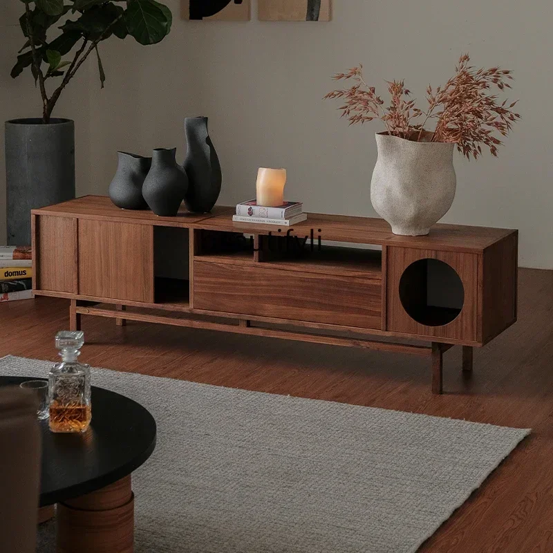 

apanese-style solid wood small apartment living room designer light luxury audio-visual cabinet living room TV cabinet