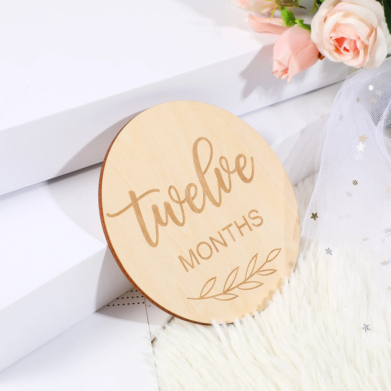 1Set Wooden Baby Cards Natural Growth Tracking Photography Props for Newborn Monthly Recording Keepsakes