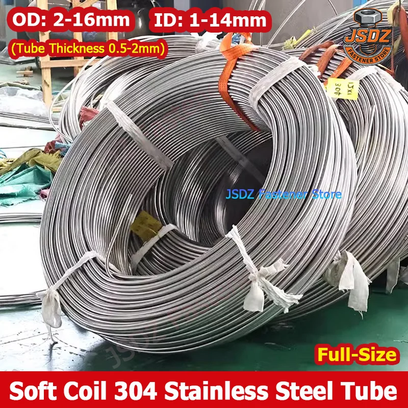 

1M-10M OD 2~16mm 304 Stainless Steel Coil Tubing Hot Water Heating Tube Airs Conditioning Refrigeration Pipes 3/4/5/6/6.35/8/9