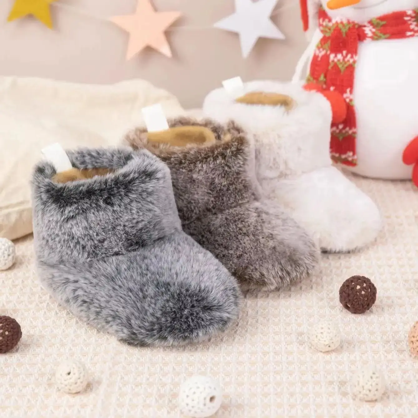 KIDSUN Baby Boys Girls Plush Winter Snow Boots Outdoor Cotton Soft Sole Baby Ankle Fur Boots Newborn First Walker Crib Shoes