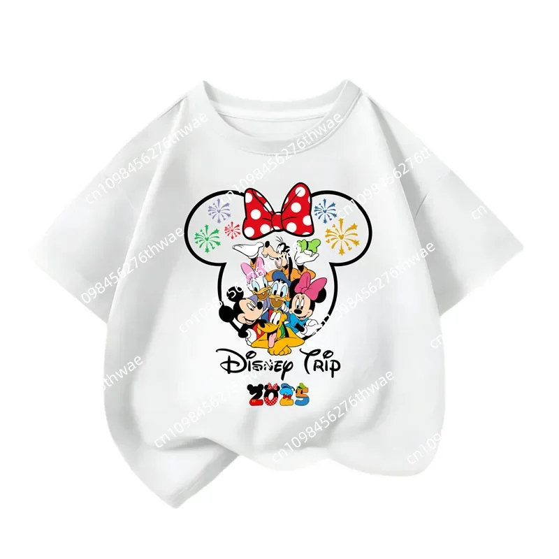 

2025 Disney Trip Mickey Minnie Mouse White T-Shirts Y2k Fashion Female Streetwear Casual Tops Cotton Casual Loose Short Sleeve