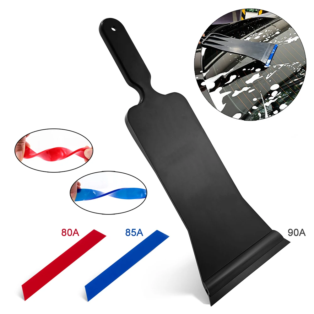 EHDIS Bulldozer Cleaning Scraper With 3pcs Soft Rubber Blade Front Windshield Protection Film Tinting Car Wrapping Tool Squeegee