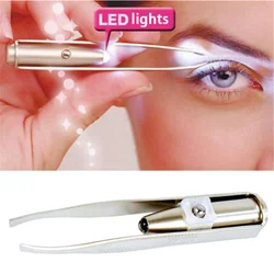 New Fashion Portable Stainless Steel Smart Design Mini Eyebrow Hair Remove Tweezer with LED Light Makeup Tool