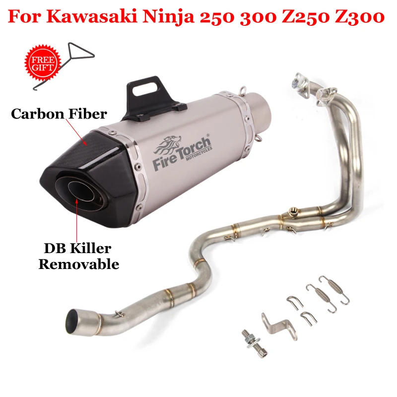 For Kawasaki Ninja250 Ninja300 Ninja 250 300 Z250 Z300 2008 - 2017 Motorcycle Exhaust Escape Front Link Pipe Muffler DB Killer