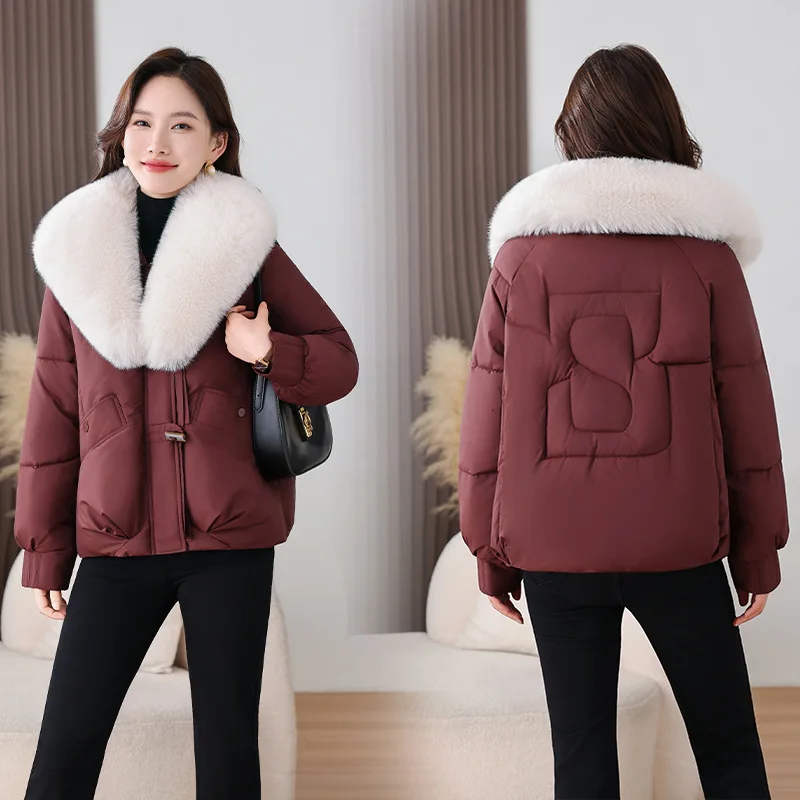 

Winter 2025 Korean Version Plus Size Down Women's Loose and Warm Fur Collar Cotton Jacket
