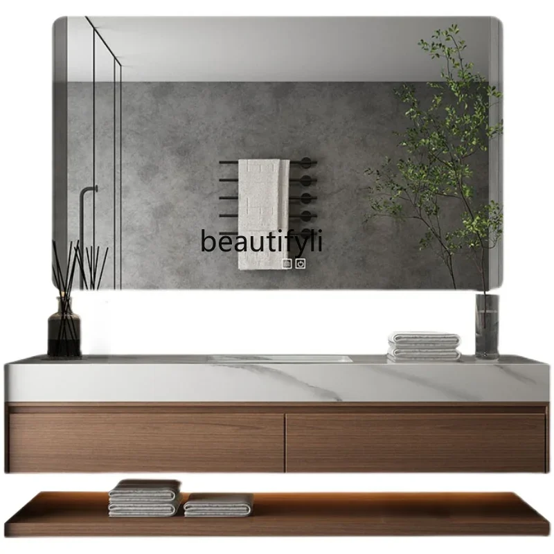 ls 42Italian minimalist rock slab bathroom cabinet integrated basin washbasin cabinet combined bathroom cabinet