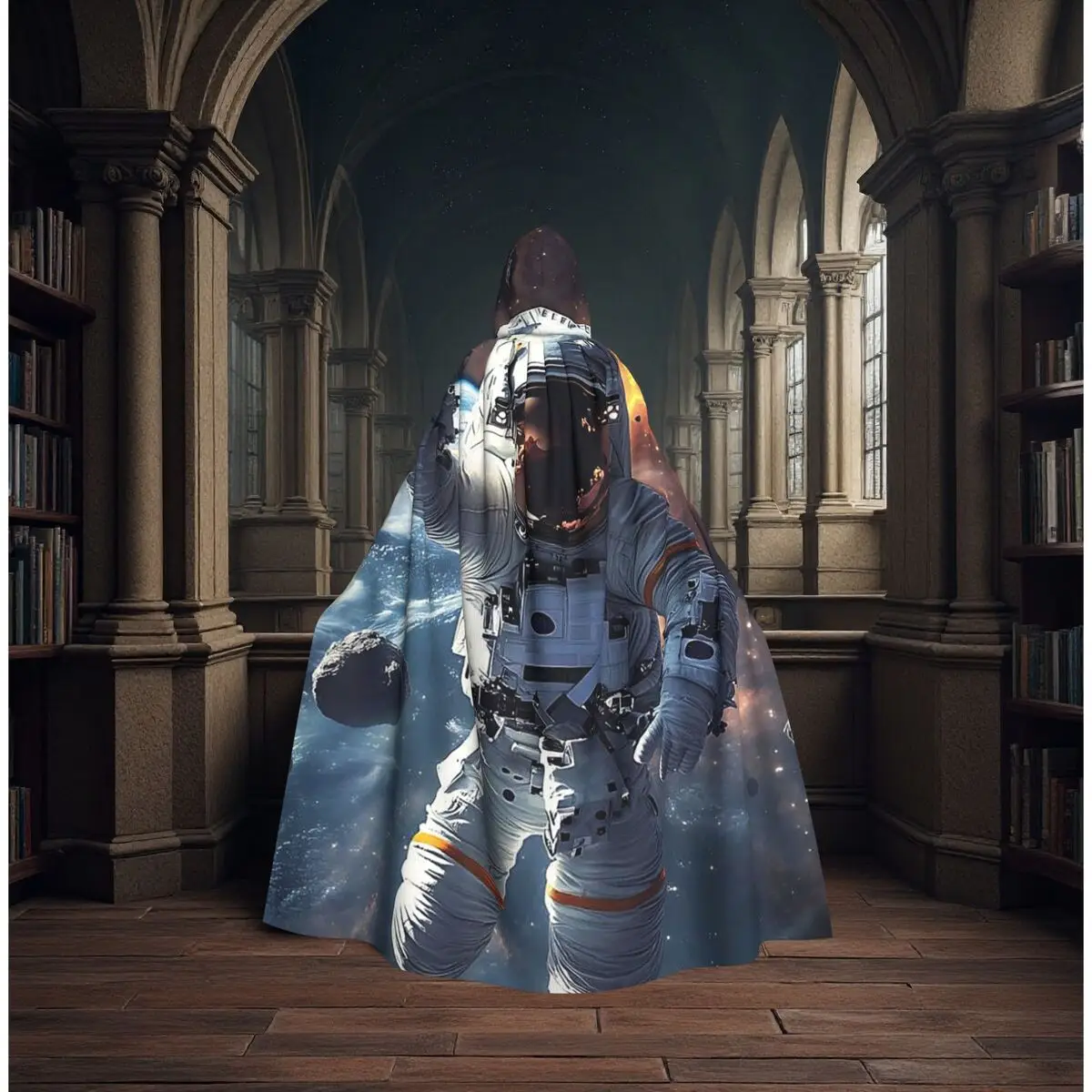 

Astronaut With Planets Stars And Solar System Print Long Hooded Cloak Witch Medieval Costume Cosplay Cape HalloweenParty Unisex