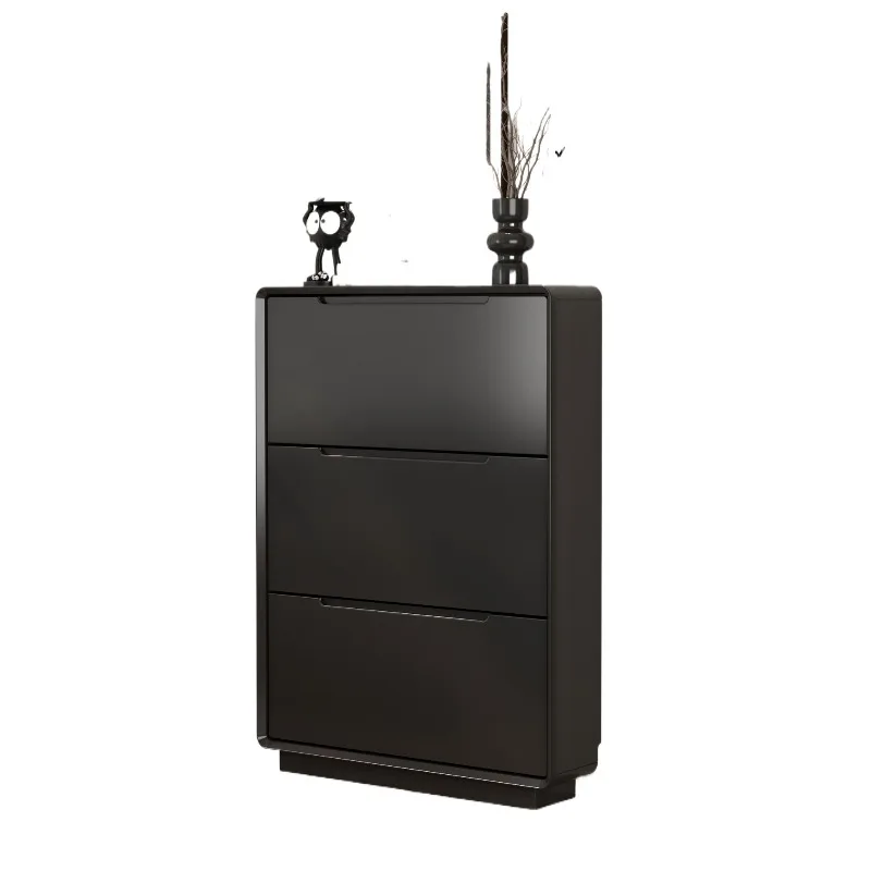 

Extremely narrow and ultra-thin solid wood shoe cabinet at the entrance of the household, narrow cabinet against the wall