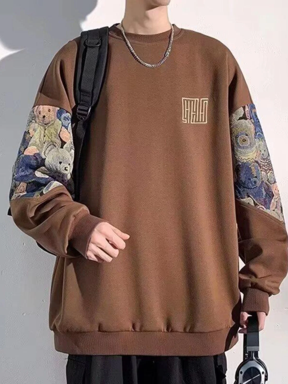 

Мужская толстовка свободного кроя с длинным рукавом и круглым вырезом, больших размеров, повседневная, удобная, из полиэстера, для весны и осени, модная