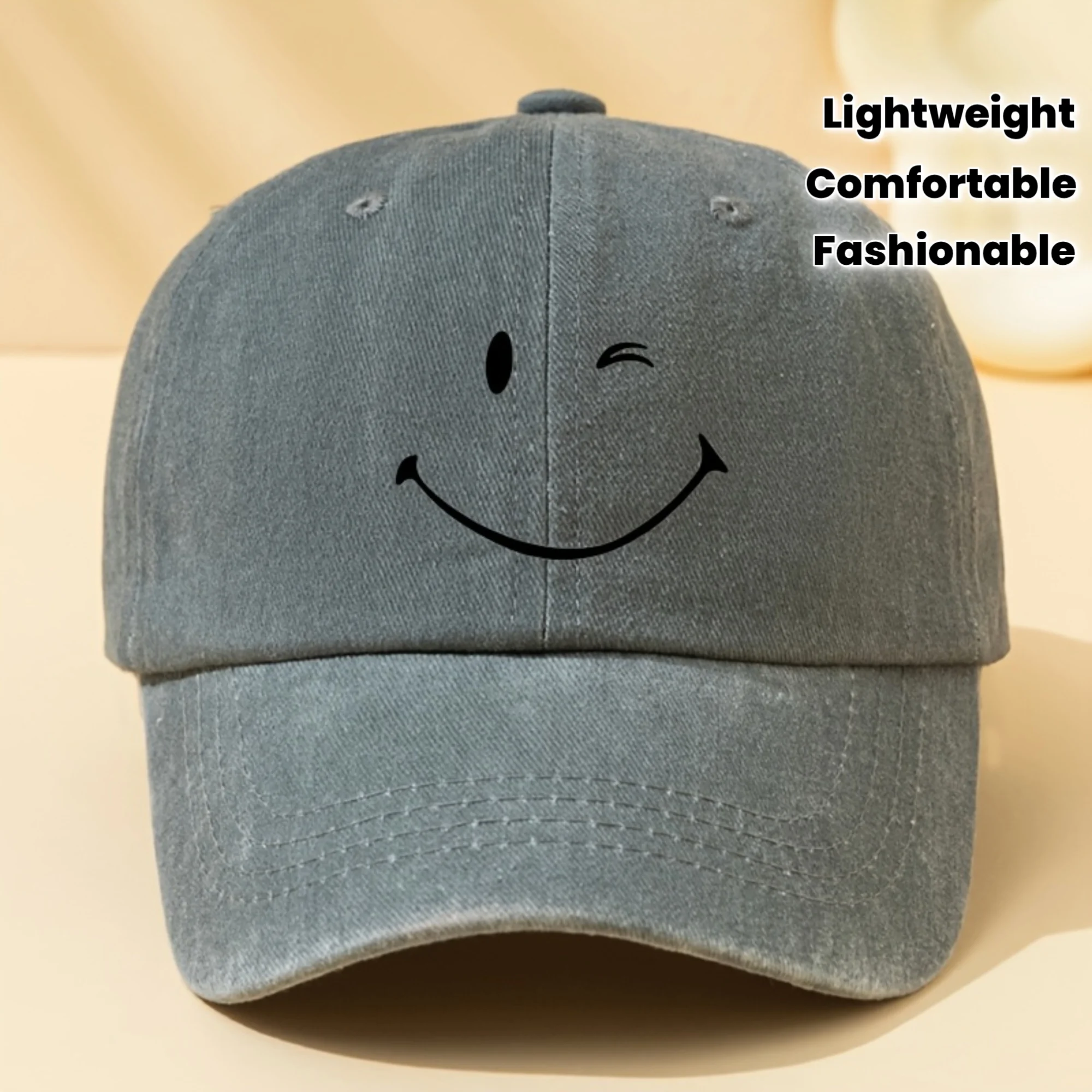 Trendy Versatile Washed Vintage Men's  Cap with Winking  Print, Outdoor Sports Casual Hat for Father’s/Birthday Gift to Boyfrien