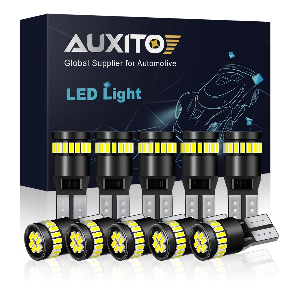 

AUXITO 10Pcs W5W T10 194 168 LED Light Canbus Car Interior Light 3014 LED Chip White 240LM Super Bright For Door Map Lamp License Plate Light 12V