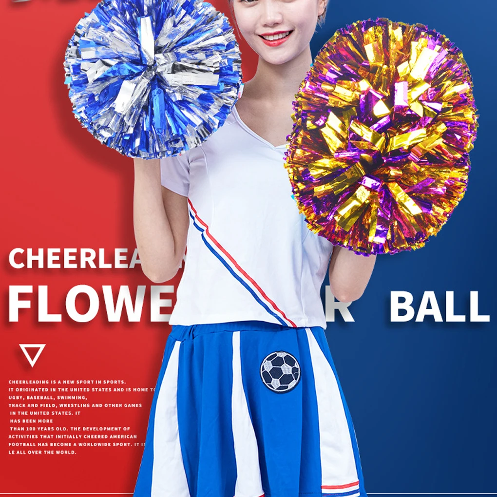 2 Pieces Banquet Cheerleader Flower Outdoor Portable Cheering Flowers Balls Props Photo Shooting Photography Blue Silver