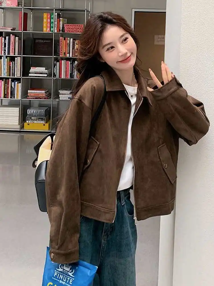 Unique Beautiful Early Winter Suede Jacket Women's Autumn 2025 New Popular High-End Motorcycle Leather Jacket Short Outerwear