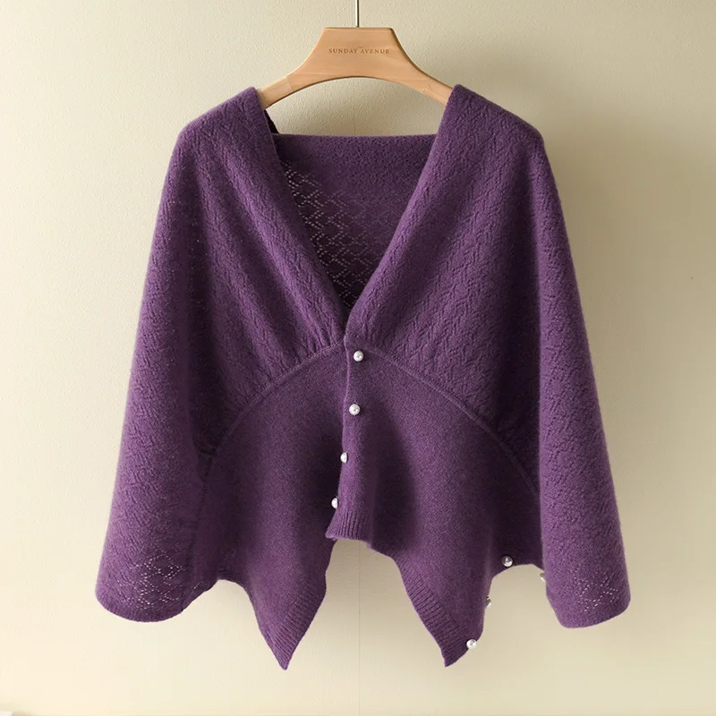 Cardigan de lã merino para mulheres, xale macio de caxemira sólido, malhas femininas, tops populares coreanos, 100% lã, primavera e outono