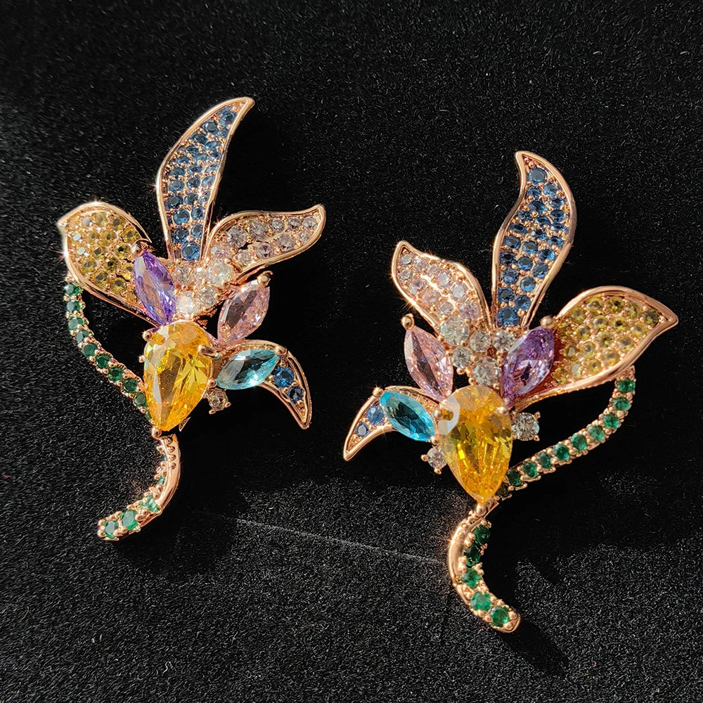 

yelow pink flower leaf stud earrings for women sweet jewelry anniversary gift daily wear party jewelry
