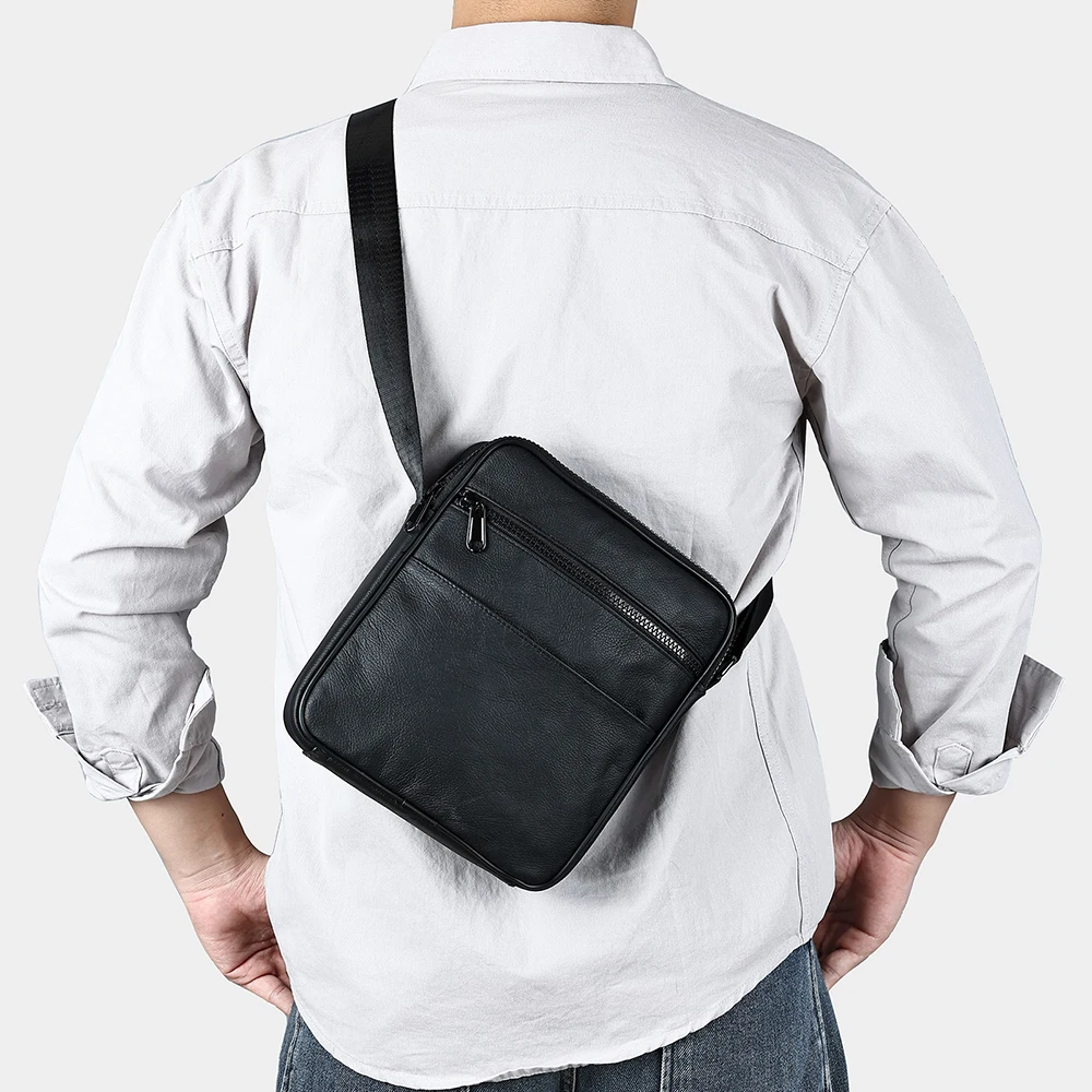 Genuine Cowhide Leather Men Crossbody Bag 9.7