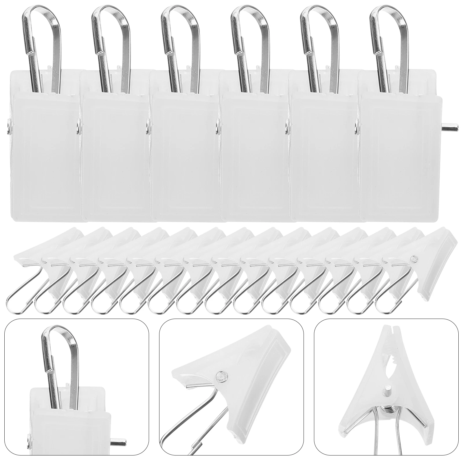 

White Small Plastic Curtain Clip Hooks No Piercing Strong Grip for Laundry & Curtain Use, Ideal for Homeowners & Laundry Users