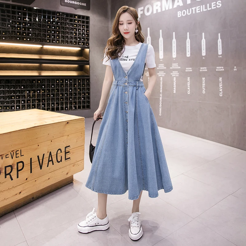 2026 Women's Denim Suspender Dress Slim Fit High Waist Single Breasted  Spring Summer Fashion Long Dress - AliExpress 200000345