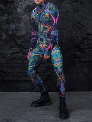 Men Sexy Art Aesthetic Jumpsuit Cyberpunk Abstract Print Morphsuit Burning Man Festival Zentai Suit Rave Party Cycling Bodysuits