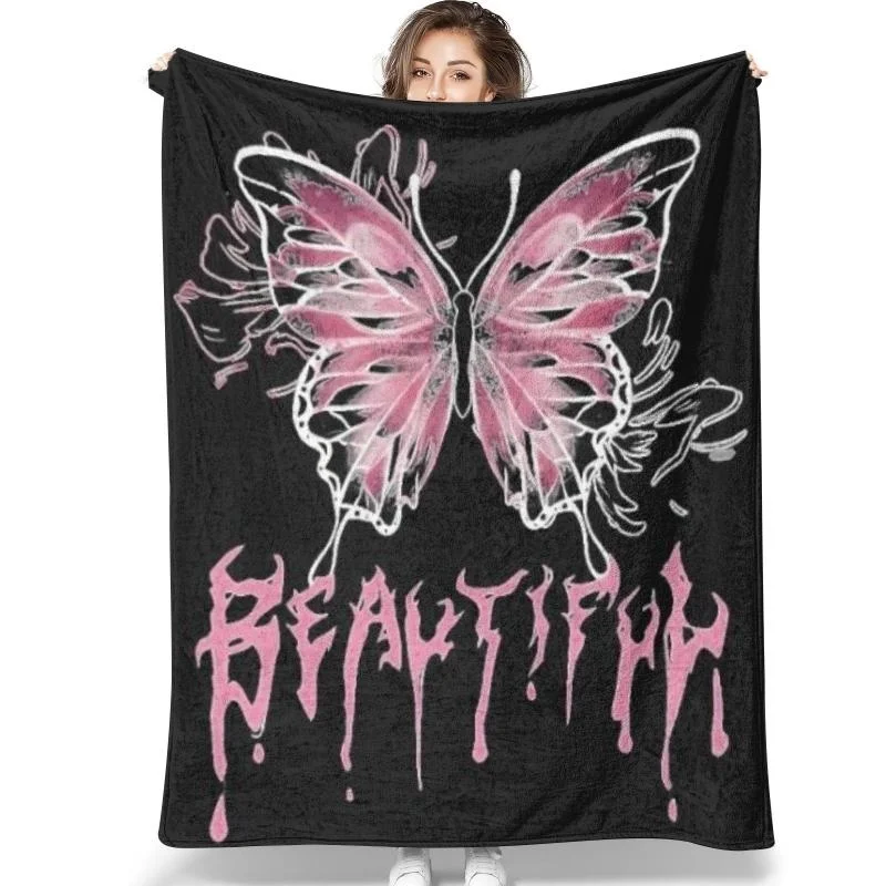 US Direct Delivery!Artistic Butterfly Illustration Flannel Blanket,4 Sizes,Warm&Lightweight,Beautiful Practical Home Essential