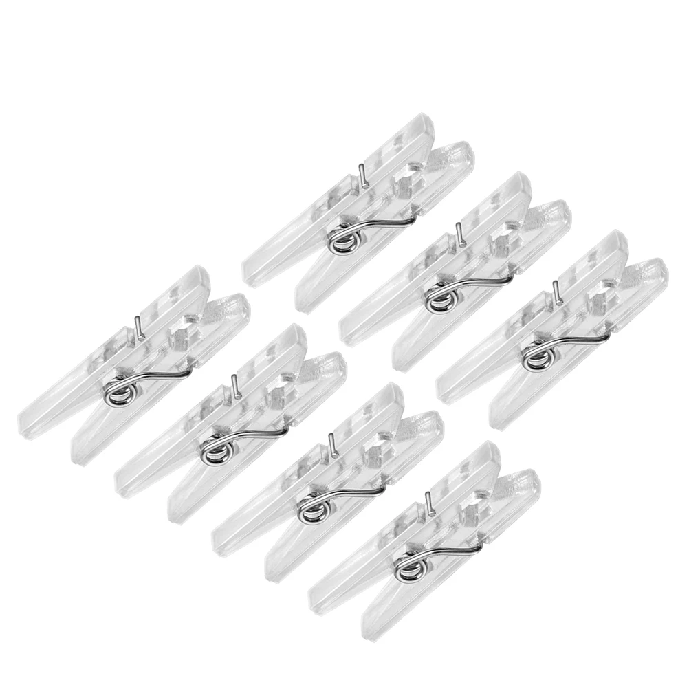 

100Pcs Tiny Clothespins Spring Hanging Clips Transparent Plastic Clips for Clothes Line Bags Photos Decoration