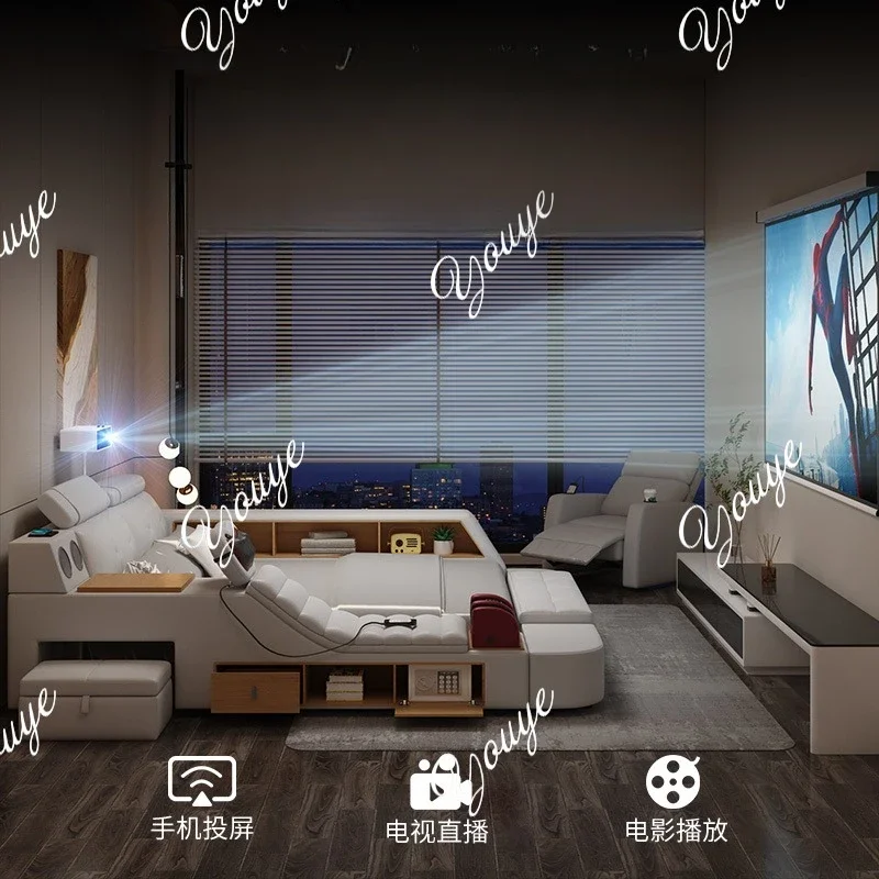 

Многофункциональная массажная кровать-татами VK J, современная простая кожаная двуспальная кровать для главной спальни с интеллектуальным электрическим подъемным механизмом и отсеком для хранения