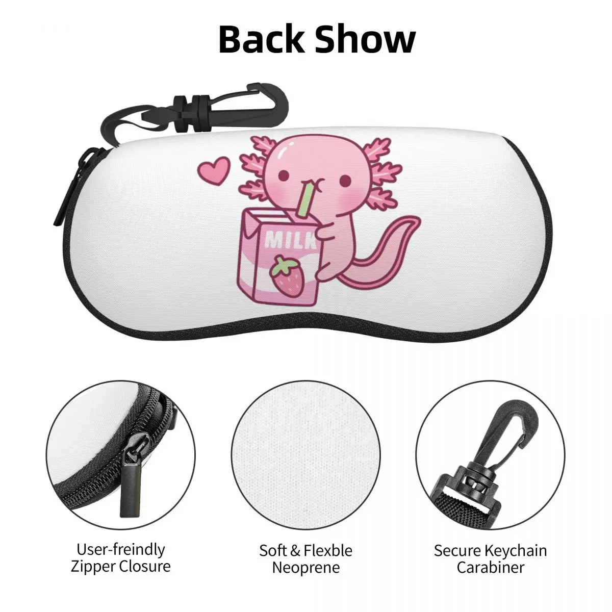 かわいいアホロートルはイチゴミルクが大好きです落書きシェルメガネケースポータブルサングラスボックス女性男性ソフト眼鏡バッグポーチ