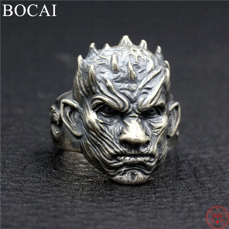 

BOCAI S925 Sterling Silver Charms Rings for Men New Fashion Retro Emboss The King of Darkness Punk Jewelry Free Shipping