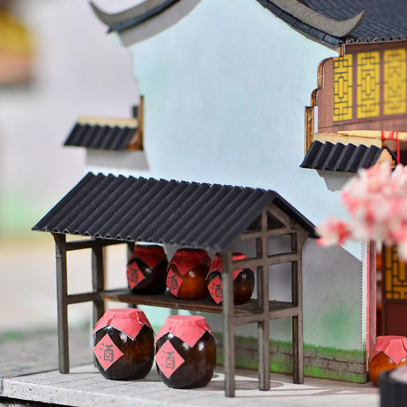 OUZEY 블라썸 와인 하우스 모델, 3D 목조 고대 건물, 청소년을 위한 중국 스타일 DIY