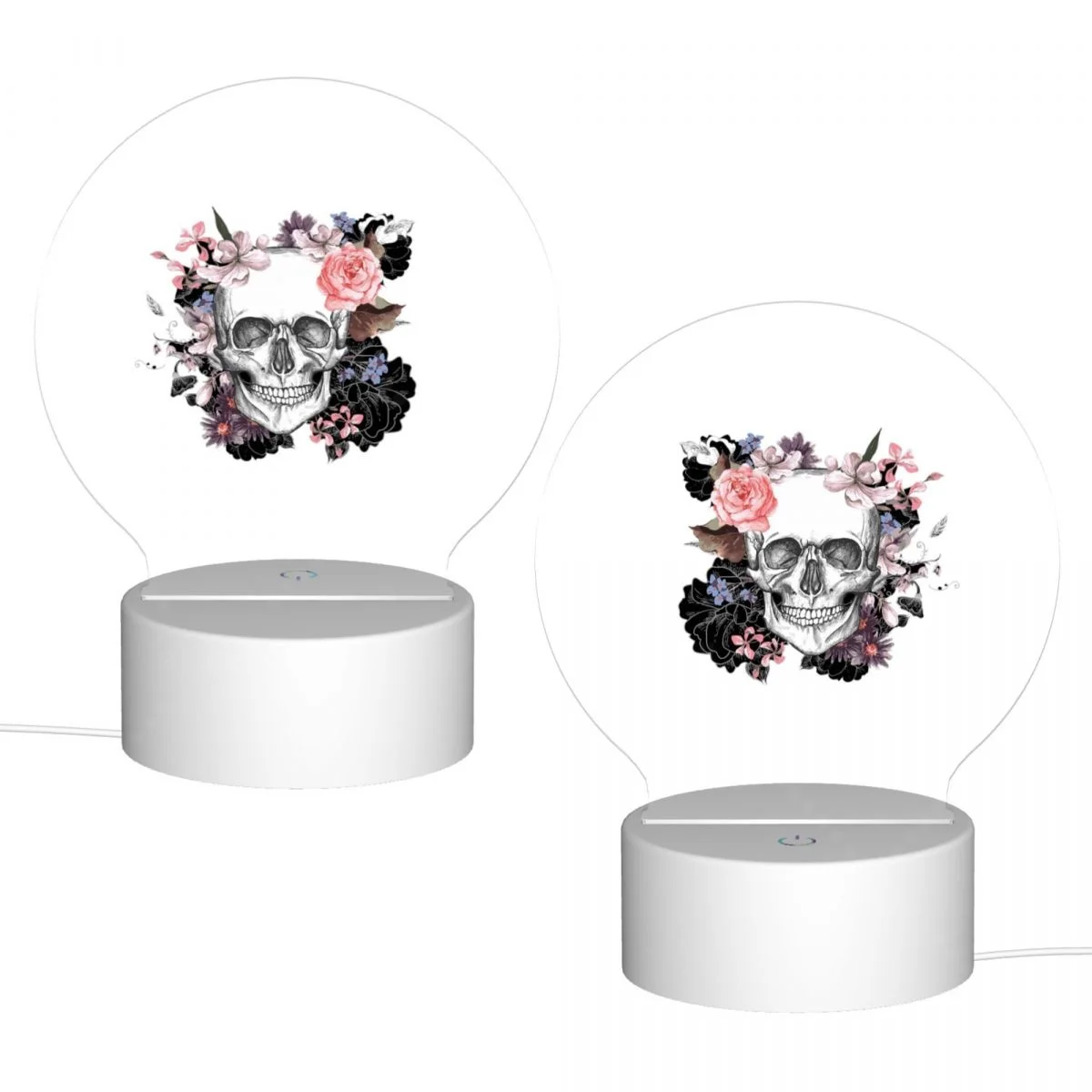 خمر الجرونج القوطية الجمجمة الورود الاكريليك صور مصباح صور LED ضوء الليل ، إطار الصورة ، هدية للزوجين ، هدية الذكرى السنوية #2