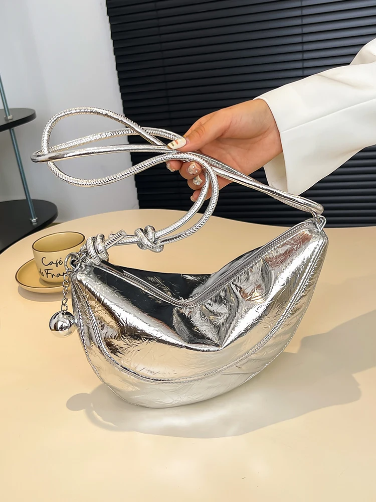 Silver Horned Dumpling Bag Small Size 2026 New Style Commuter Large Capacity Single Shoulder Slant Crossbody Bag