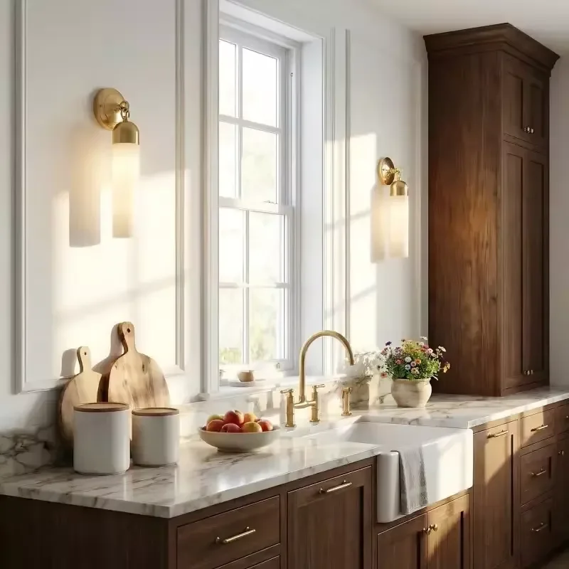 Farmhouse Style Gold Bathroom Vanity Light with Glass Shade Single Wall Lamp for Living Room Country Decor