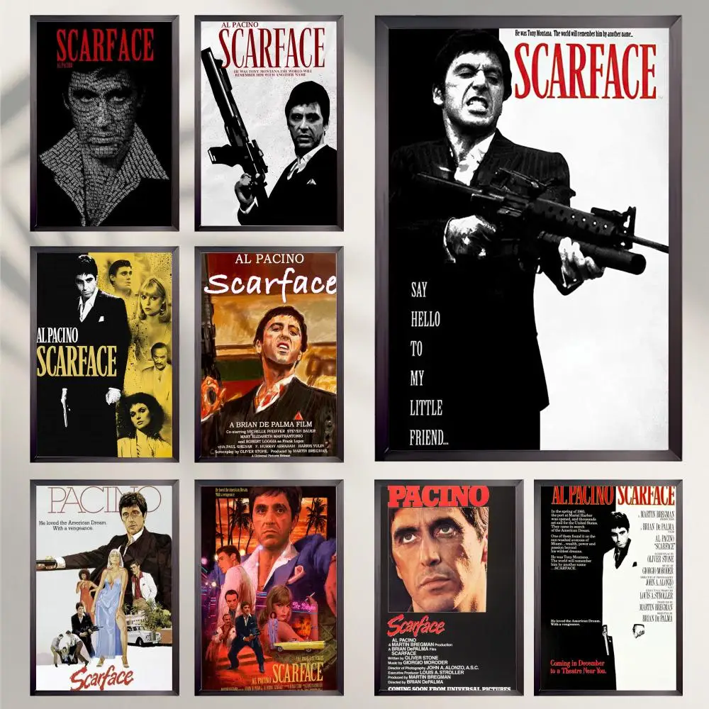 Póster de película S-Scarface HD, decoración de pared impermeable versátil, autoadhesiva, perfecta para cualquier habitación y regalo Ideal