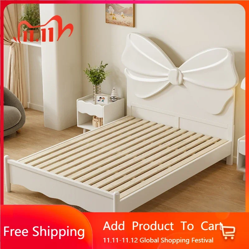 

Nordic Style Elegant Children Bed Frame Girls White Luxury Solid Wood Bed Princess Loft Modern Beauty Beliche Backyard Furniture