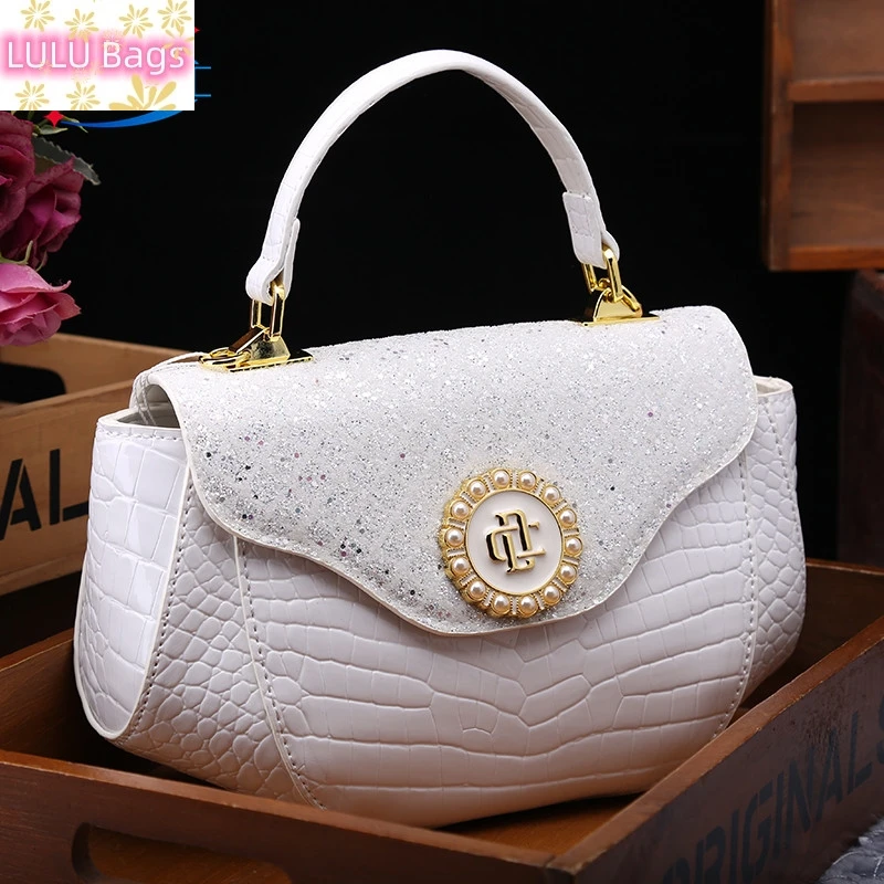 

Women's Bag 2024 New Fashion Diamonds Genuine Leather White Handbags Senior Single Shoulder Crossbody Bag 2024 New Saddle Bags