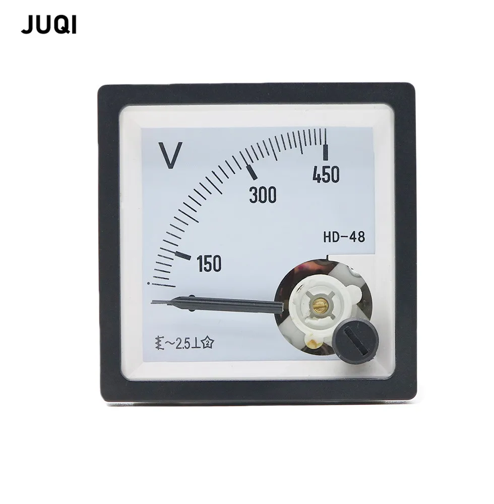 HD-48-V high quality Pointer type AC voltmeter 50V 100V 150V 250V 300V 450V 500V range analog voltmeter gauge panel 48x48mm