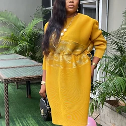 Plus Size Pleated Dress Women African Prom Clothing Casual Luxury Evening Party Gilded Dresses Long Sleeve Female Fashion 2025