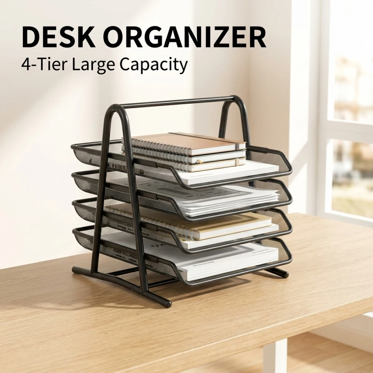 

Desk File Organizer–Large Capacity,Metal Frame Sliding Trays,Heavy Duty Support Not Easily Deformed,Smooth Corners for Safe Offi
