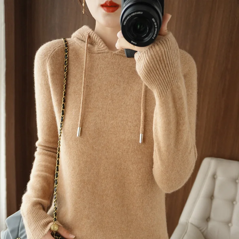 2024 New Autumn and Winter Hooded Cashmere Sweater Women  Hooded Pullover Sweater Warm Loose Hooded Cashmere Sweater Women