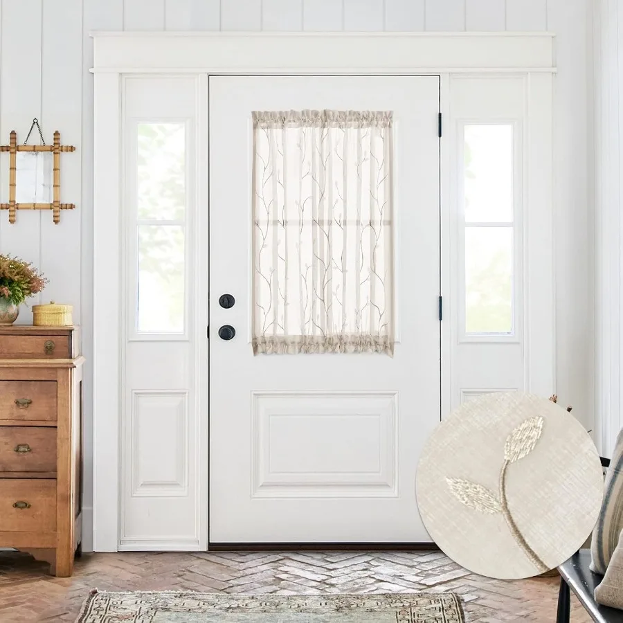 

Прозрачная дверная занавеска 40 дюймов с цветочной вышивкой, полупрозрачная вуаль с цветочной вышивкой, французская дверная занавеска, светофильтрующая драпировка, стержень