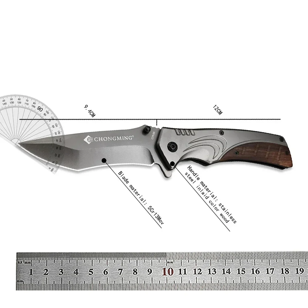 Camping CM86 Tactical Flipper Folding Pocket Knife 5Cr13Mov Blade Stainless Steel + Colored Wood Handle Outdoor Hunting Knives