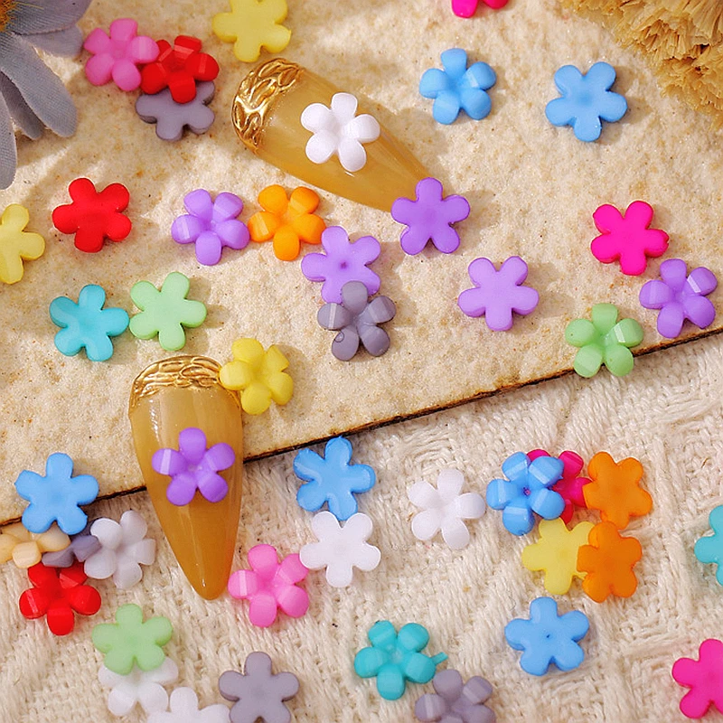 100PCS 9MM Mixed Color Five-petaled Flowers 3D Acrylic Nail Art Decorations Charms Accessories Manicure Decor Supplies Material