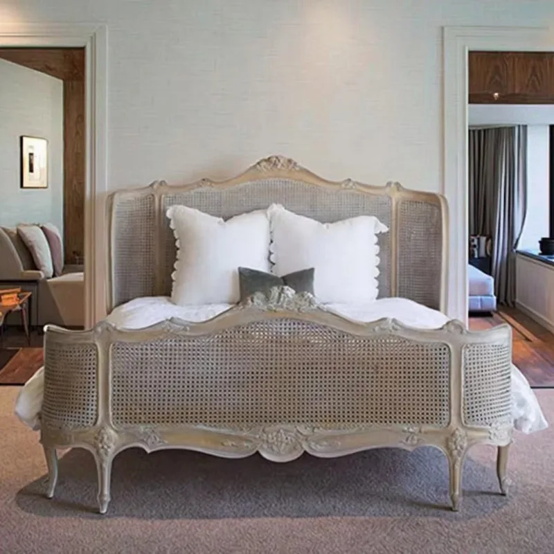 

Bedroom double bed, solid birch rattan home living room furniture