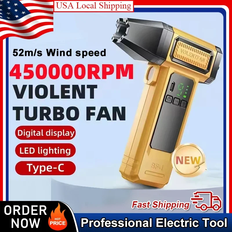 

8000mAh Violent Fan 450000RPM Powerful Air Blower Vacuum Cleaner Type-C Charging Strong Winds 52m/s Brushless Turbo Jet Blower