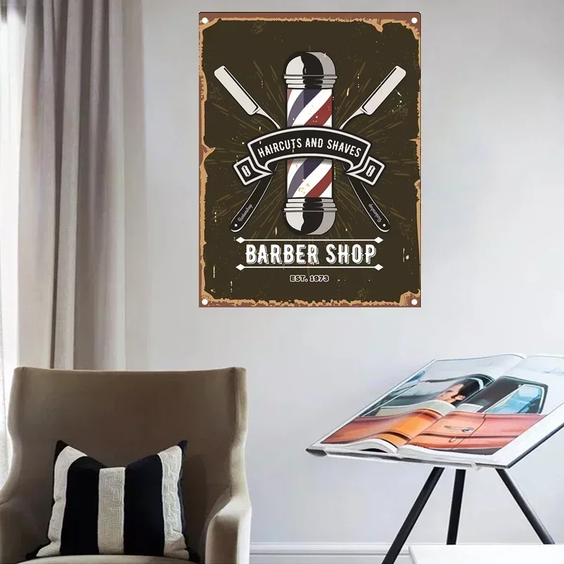 Barbershop Poster Beauty Salon Metal Tin Sign Scissors Tool Seat Iron Plate Painting Hair Dryer Barber Shop Wall Decor Plaque