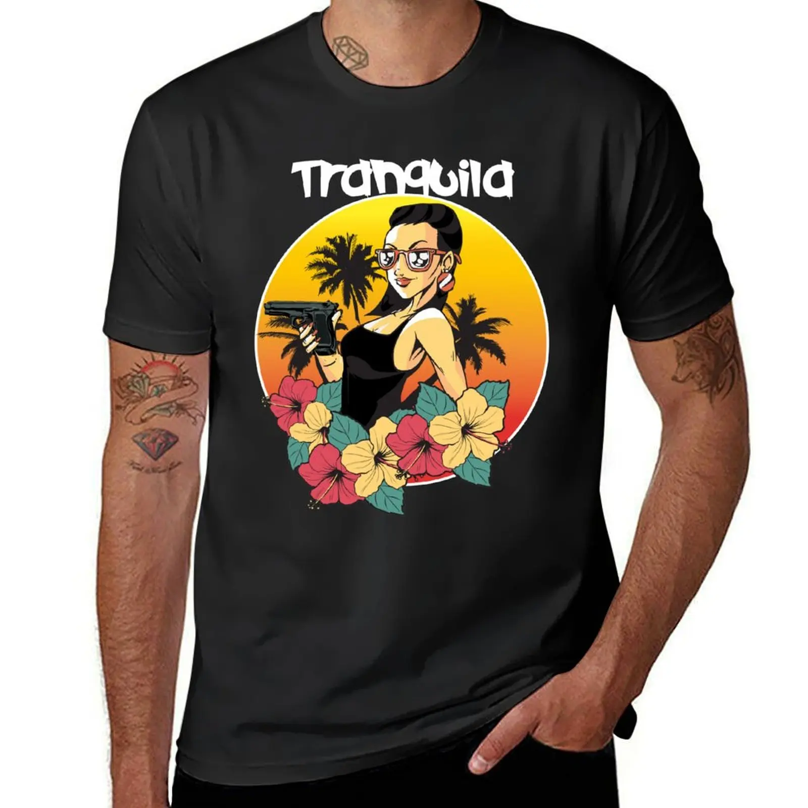 Gangster Latina Tranquilo with flowers. T-Shirt anime tees slim fit t shirts for men